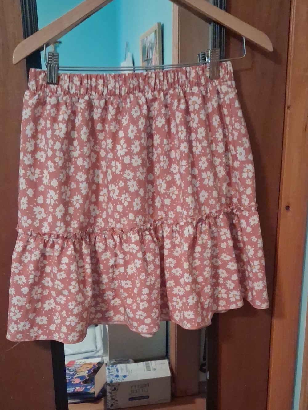 Smocked Waist Floral Tiered Skirt - Pink
